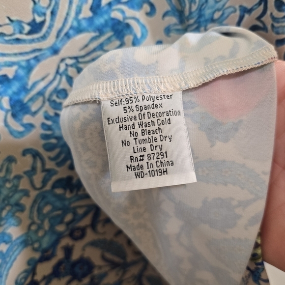 Johnny Was Blue and White Mini Dress Damask Print With Tropical Flowers Small - Picture 6 of 6